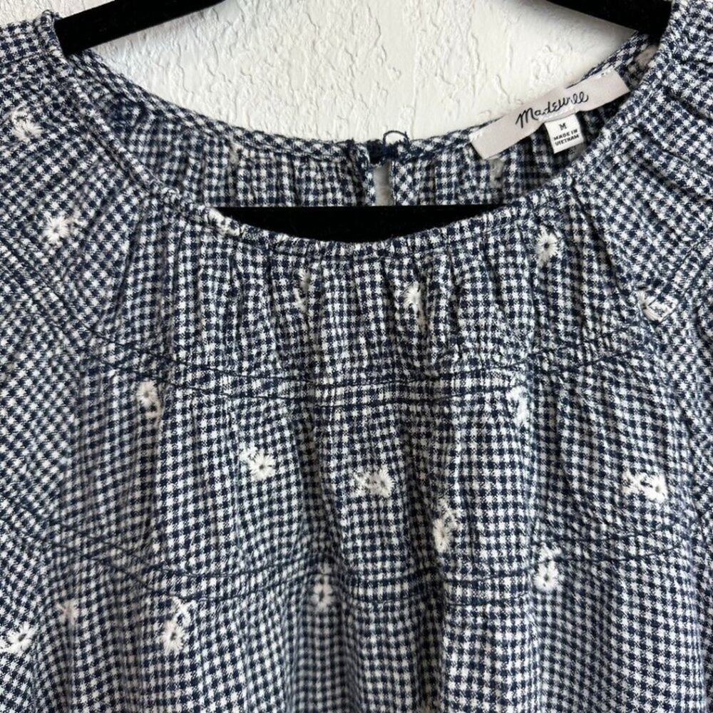 Madewell Embroidered Gingham Shirred Puff-Sleeve Top M - Picture 5 of 12